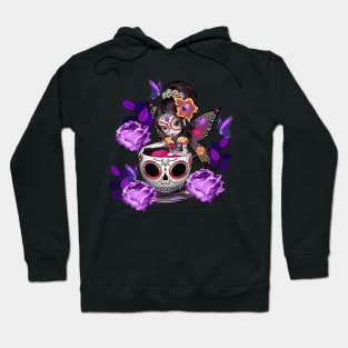 Sugar Skull Angel Fairy Purple Rose Coffee Halloween Costume Hoodie